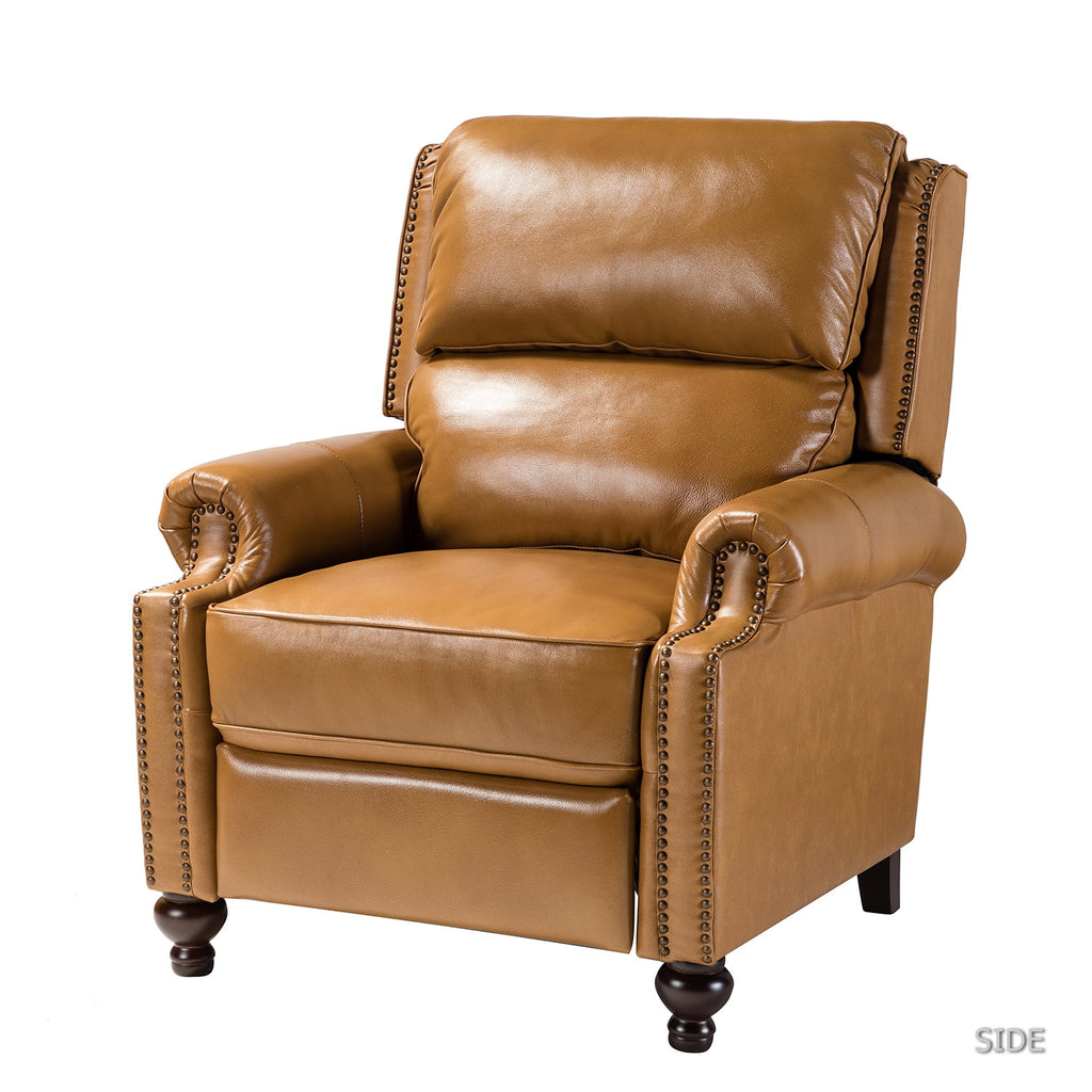 Camel Leather Recliner Chair with Wood Legs K204495