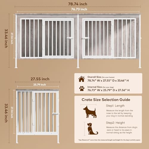 78 Inch Extra Large Double Dog Kennel Furniture with Removable Divider C352419