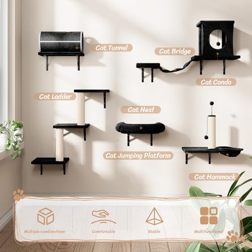 Black 7-in-1 Wall Mounted Cat Climber Set P7673