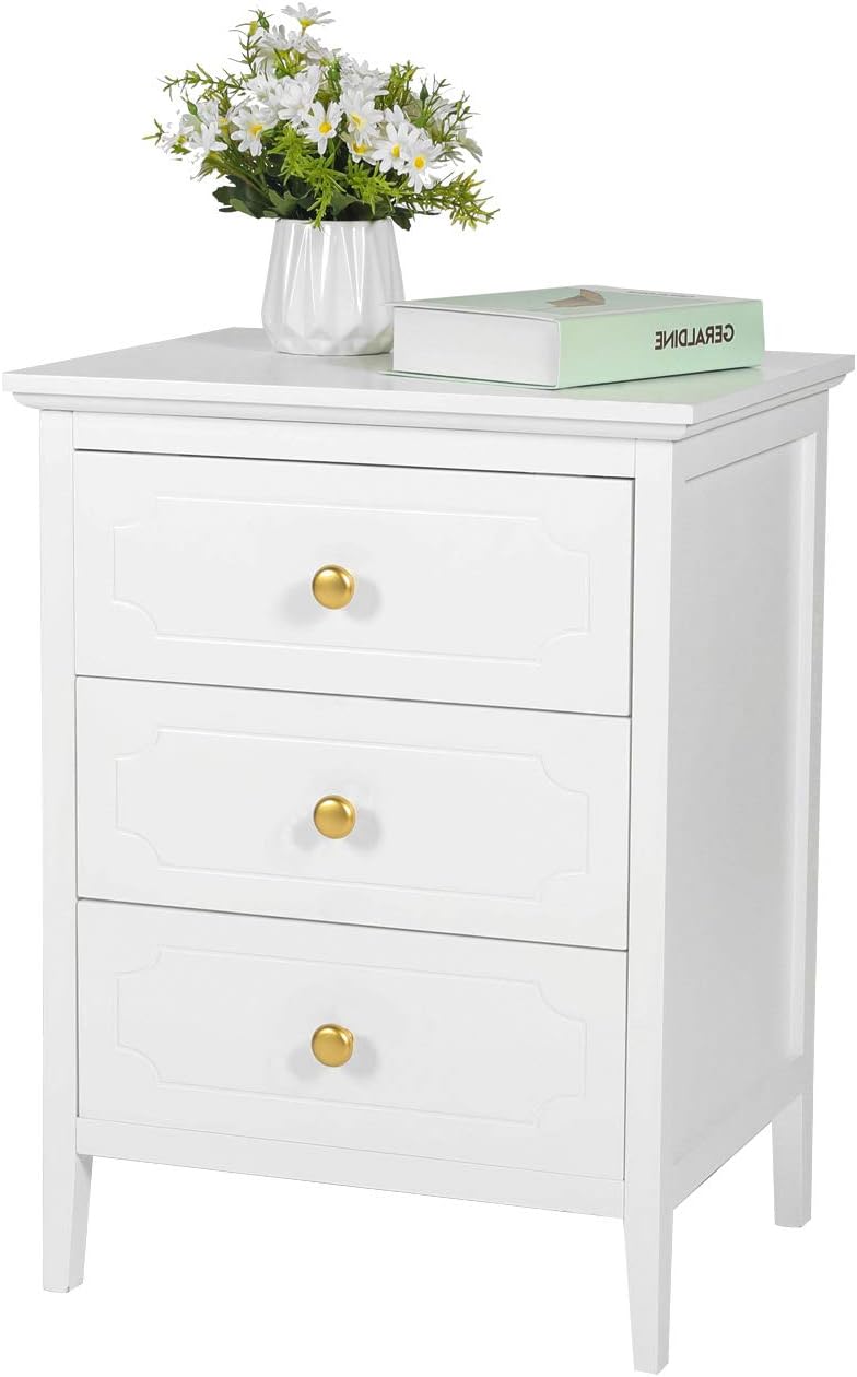White 3 Drawer Wood Bedside Table S3654
