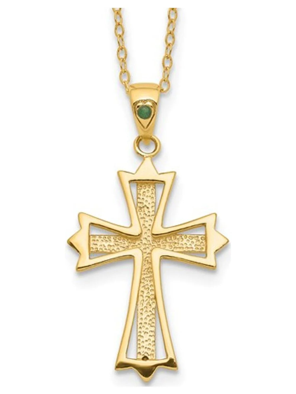 Emerald and Diamond Cross Pendant Necklace in Sterling Silver with Yellow Gold Plating and Chain F3890