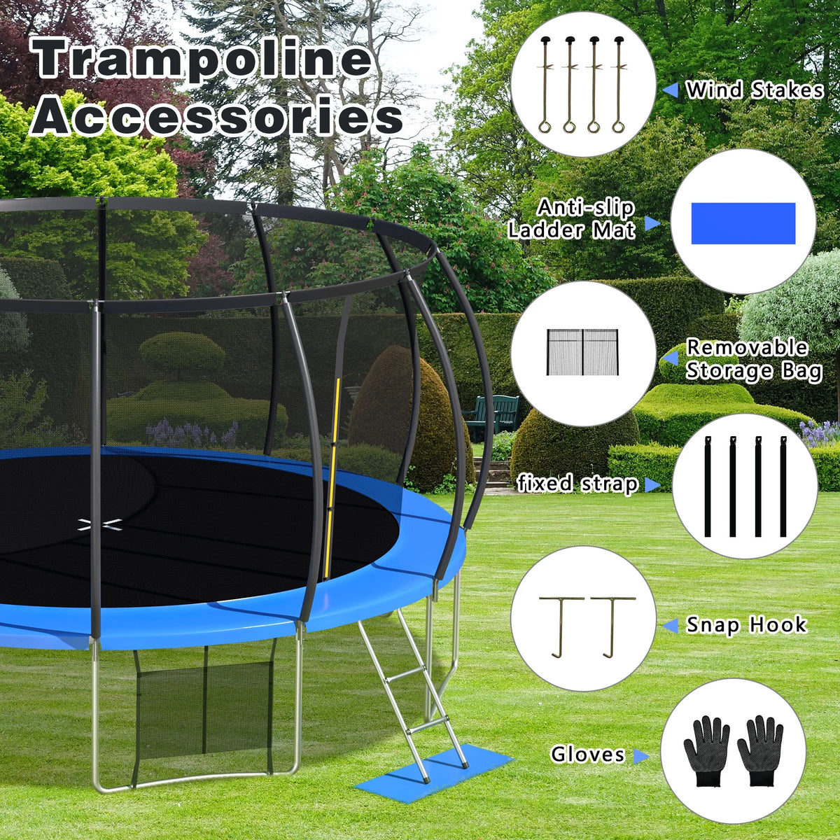 16 FT Trampoline with Safety Enclosure Net and Ladder R40846