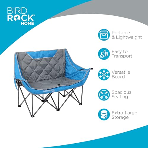 Double Camping Chair with Cup Holders, Blue & Grey W967