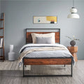 Rustic Platform Bed with Wooden Headboard and Footboard Twin Size Mahogany A394