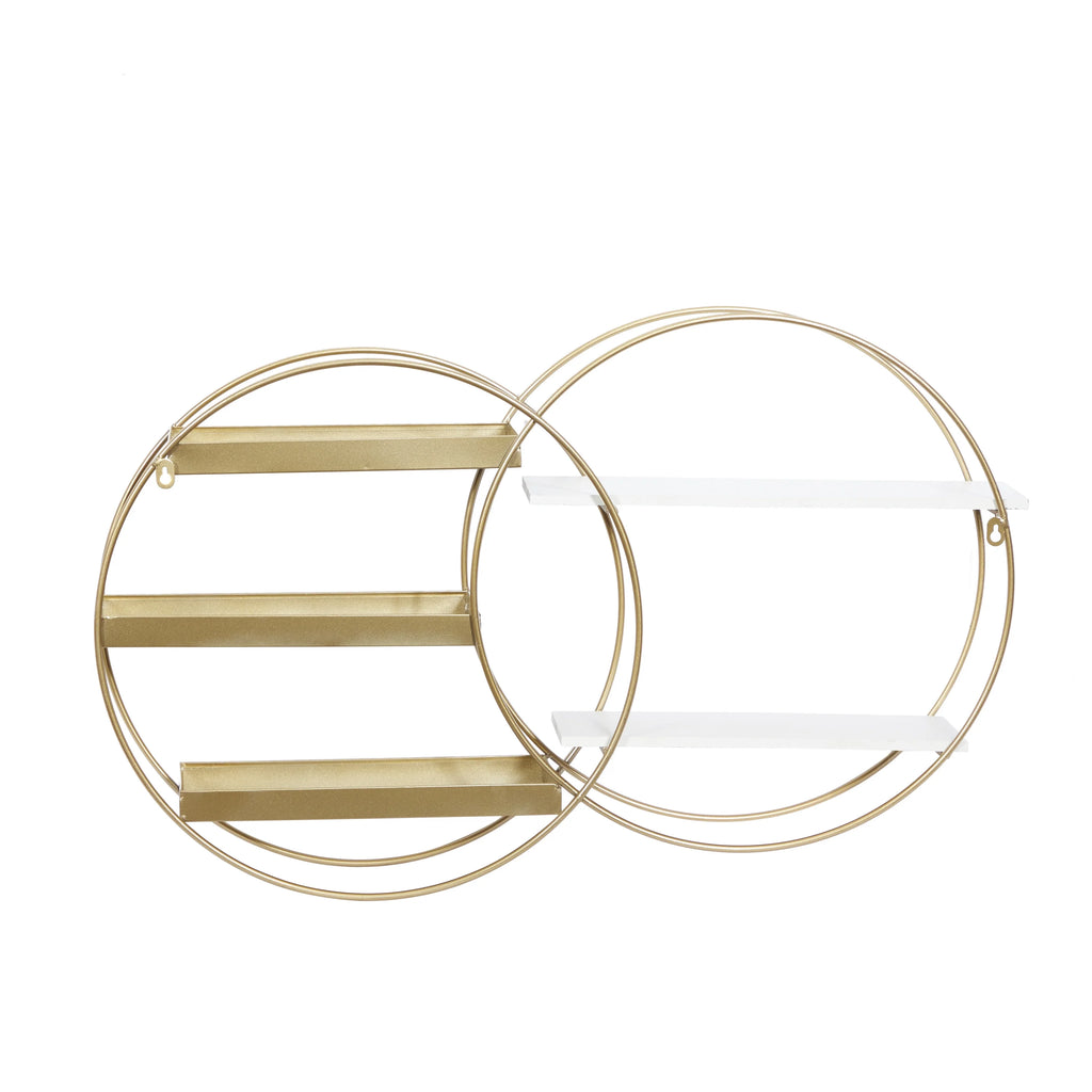 34"W 20"H MDF and Metal Contemporary Wall Shelf, Gold, 1-Piece B128452