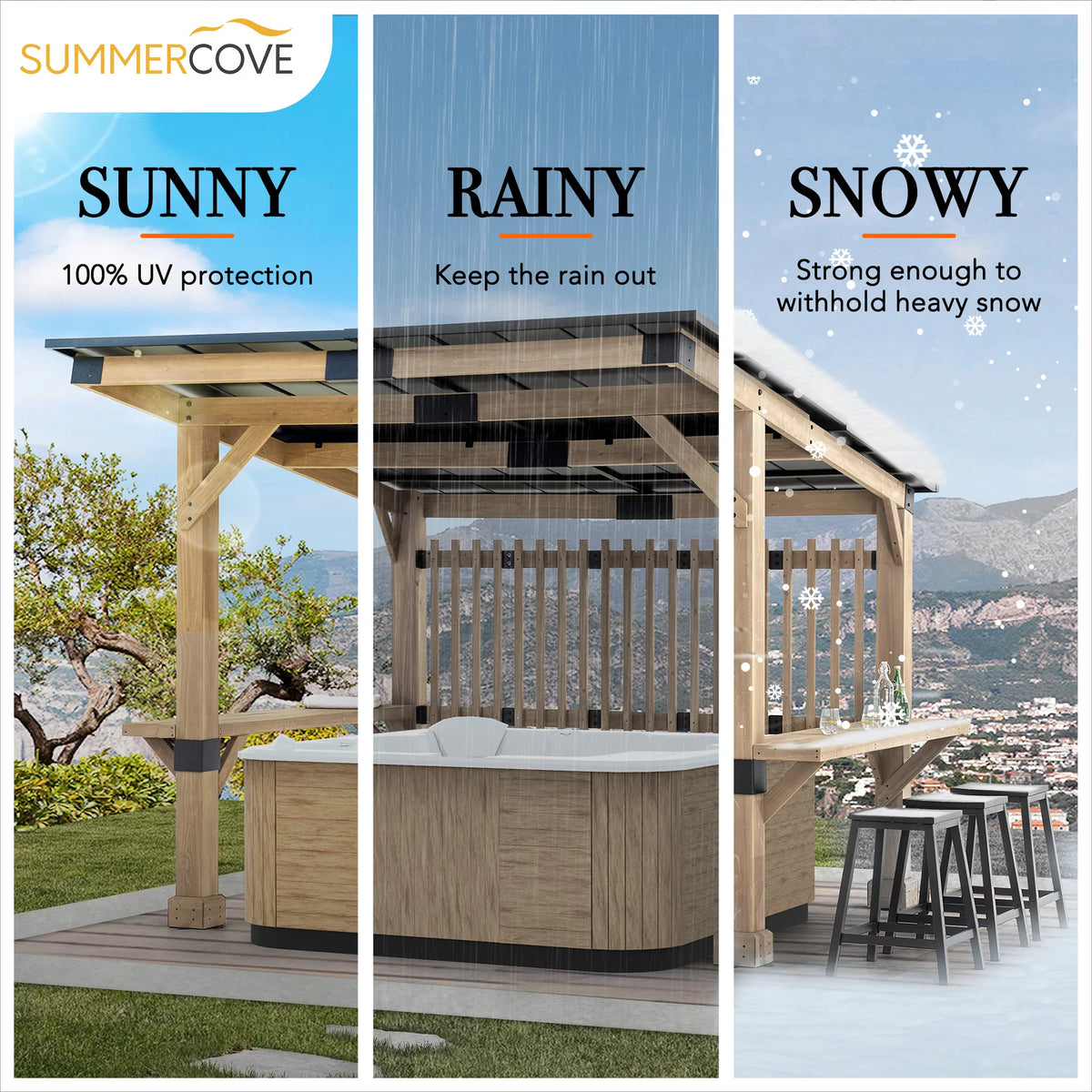 Wooden Grill Gazebo 10 ft. x 11 ft. Cedar Frame with Aluminum Hardtop Roof J743