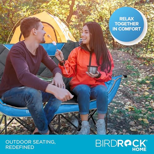 Double Camping Chair with Cup Holders, Blue & Grey W967