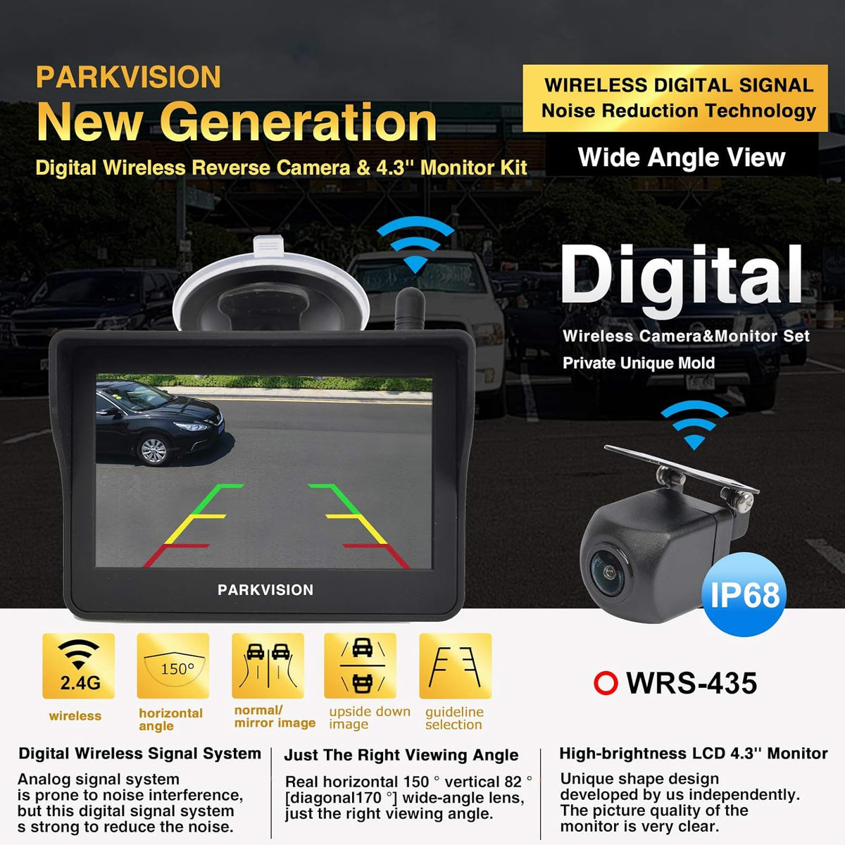Digital Wireless Backup Camera Kit with 4.3'' HD Monitor IP68 Waterproof I771