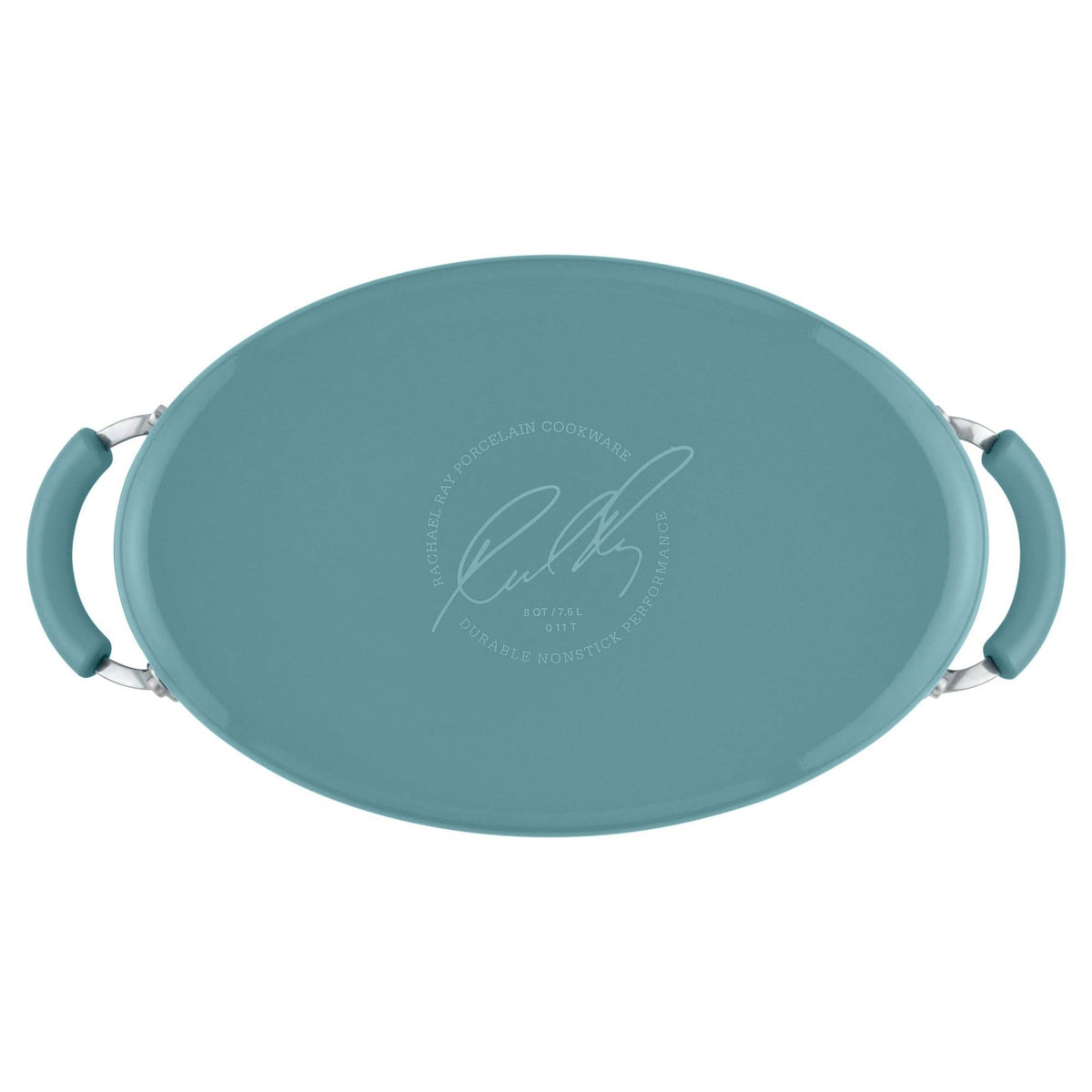 Hard Enamel Nonstick 8-Quart Covered Oval Pasta Pot with Pour Spout, Agave Blue W535