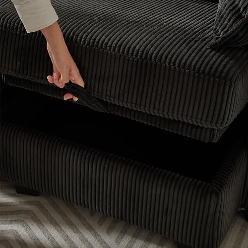 Oversized Modular Storage Sectional Sofa Soft Corduroy Upholstered Deep Seat Convertible Sleeper Couch Bed with 2 Pillows E80944