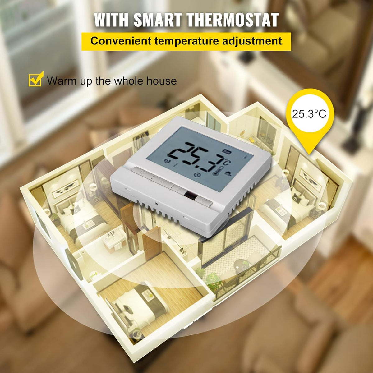 51.4 Square Feet Waterproof Insulated Floor Heating Cable with Temperature Control Panel K70439