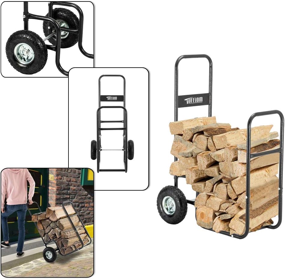 Firewood Cart Wood Hauler Log Carrier with Rolling Wheel V390