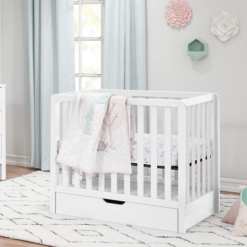 White 4-in-1 Convertible Mini Crib with Trundle Drawer R607310