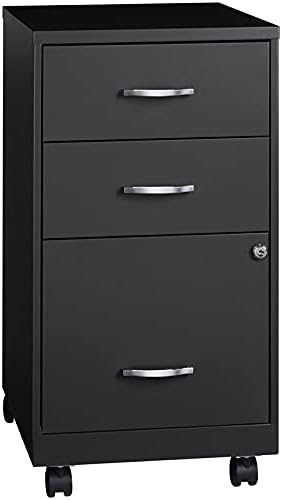 3 Drawer Metal Mobile File Cabinet with Lock, Black D27328