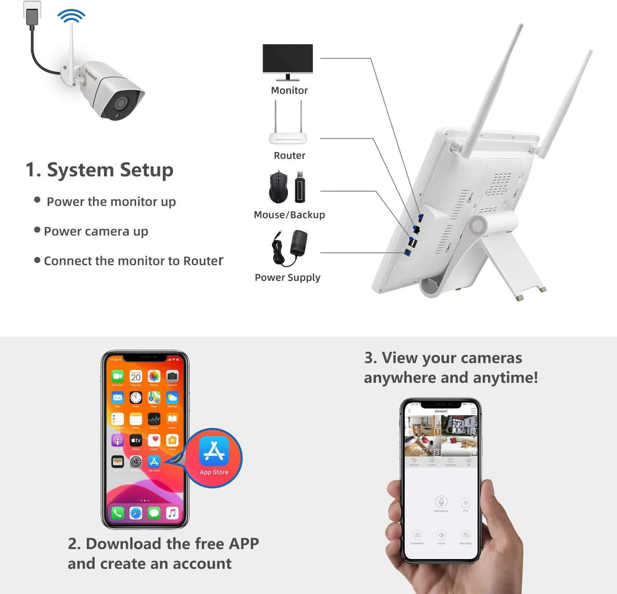 1080P Wireless Security Camera System 8CH with 4 Cameras and 12 Inch Monitor N26608