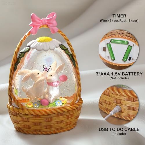 Easter Snow Globe Lantern with Timer Swirling Glitter K94098