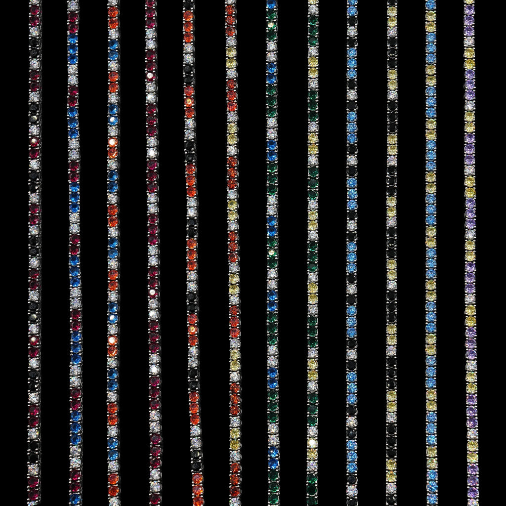 3MM Diamond Colored Tennis Chains in White Gold- All Colors