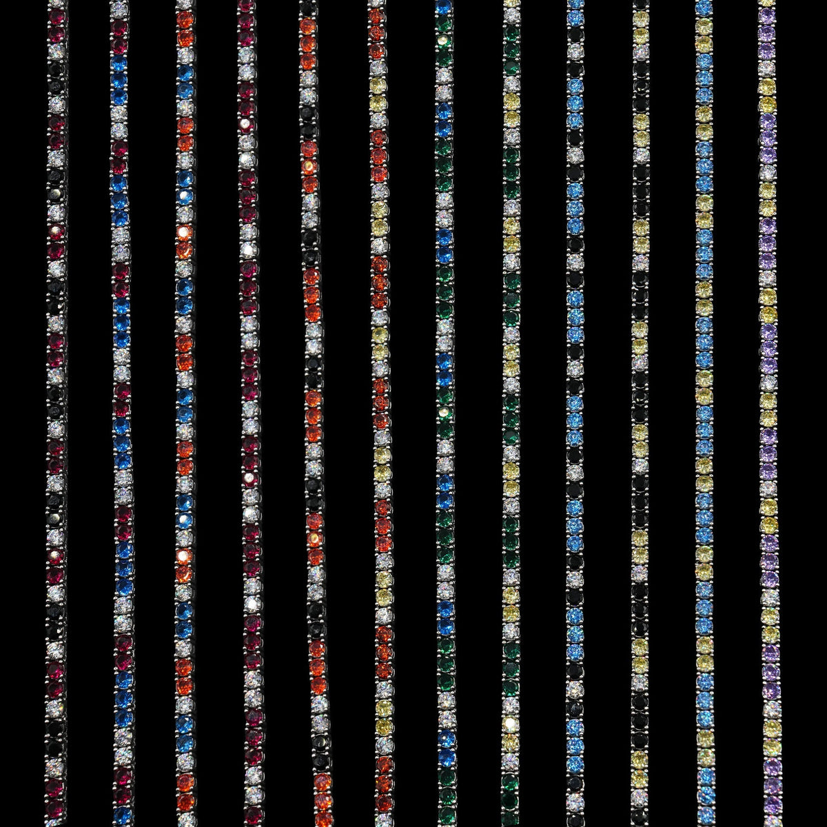 3MM Diamond Colored Tennis Chains in White Gold- All Colors