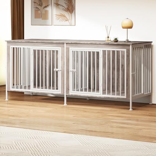 78 Inch Extra Large Double Dog Kennel Furniture with Removable Divider C352419