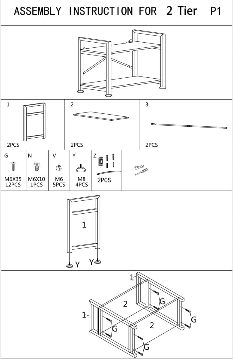 2 Tier Industrial Style Bookshelf Storage Rack Q7754