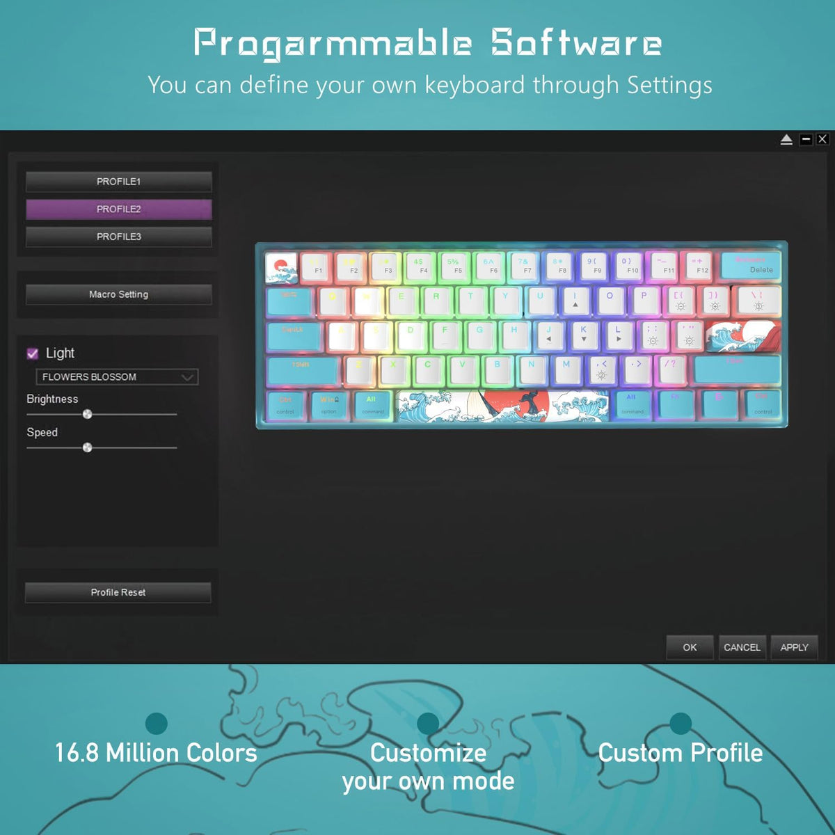 60% Wired Mechanical Gaming Keyboard with RGB and PBT Keycaps E770