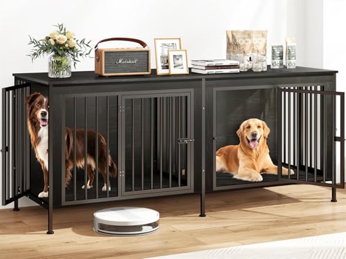 78 Inch Extra Large Double Dog Kennel Furniture with Removable Divider C352419
