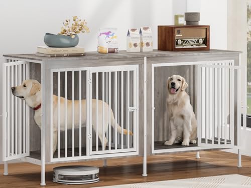 78 Inch Extra Large Double Dog Kennel Furniture with Removable Divider C352419