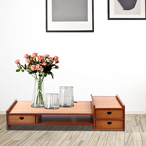 Monitor Stand with Storage Drawer Adjustable Desktop Storage Organizer Computer Stand (Wood Color) L36742