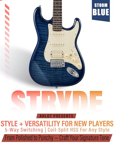 Blaze Orange Electric Guitar with Roasted Maple Neck, Flame Maple Top, HSS Ceramic Pickups, 10W Amp, Gig Bag, Strap, Picks, Lesson Book Q201