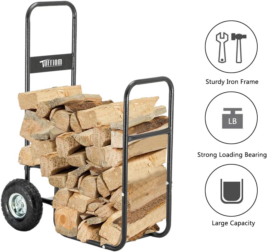 Firewood Cart Wood Hauler Log Carrier with Rolling Wheel V390