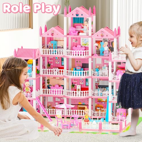 5-Story Doll House with 19 Rooms, Lights, Dolls, and Furniture Q453
