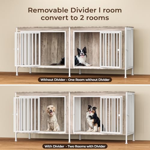 78 Inch Extra Large Double Dog Kennel Furniture with Removable Divider C352419