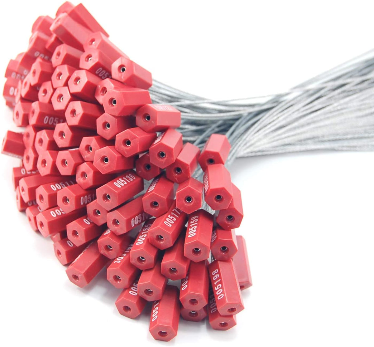 Steel Security Cable Wire Seals Numbered Anti-Tamper Tags Red Pack of 50pcs C343339
