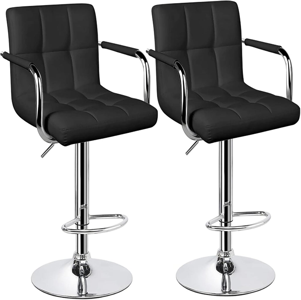 Black Set of 2 Swivel Adjustable Bar Stools with Arms J358613