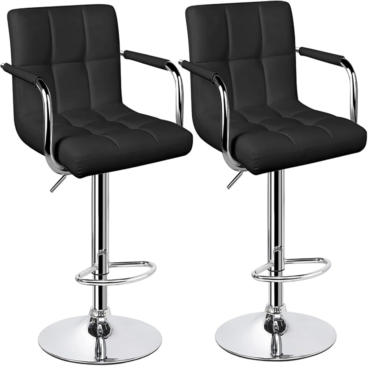 Black Set of 2 Swivel Adjustable Bar Stools with Arms J358613