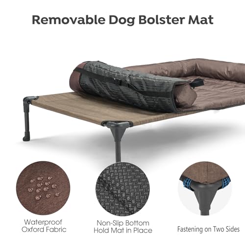 Cooling Elevated Dog Bed with Removable Waterproof Bolster Cushion Mat, 42x30inches, Beige E78486