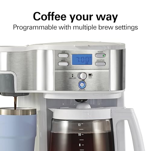 12 Cup Programmable Drip Coffee Maker & Single Serve Machine, Glass Carafe, White E6714