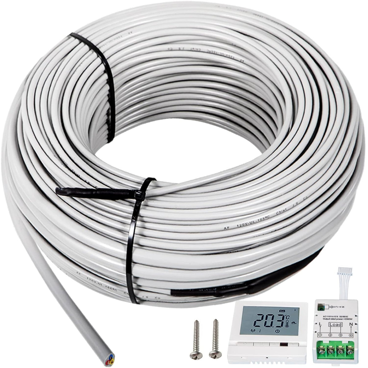 51.4 Square Feet Waterproof Insulated Floor Heating Cable with Temperature Control Panel K70439