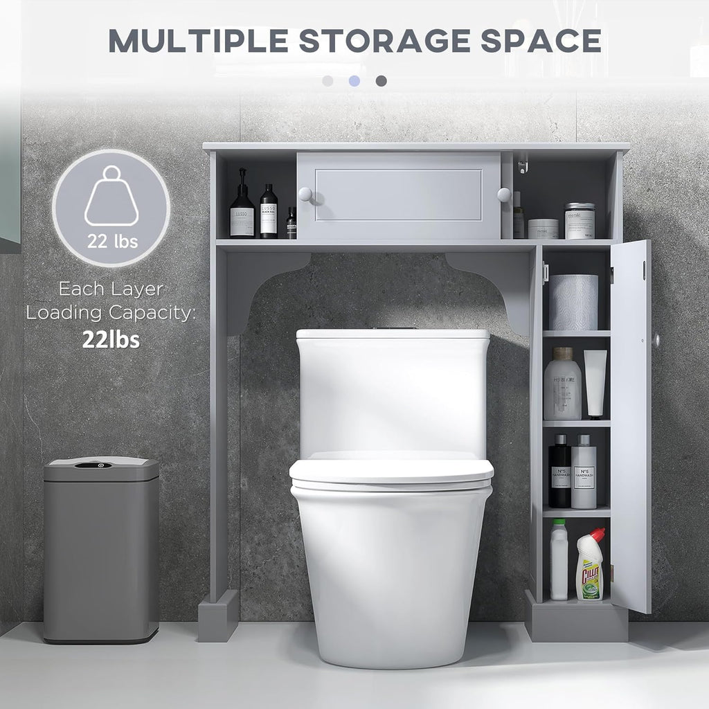Gray Freestanding Over The Toilet Bathroom Cabinet with Adjustable Shelves L20555