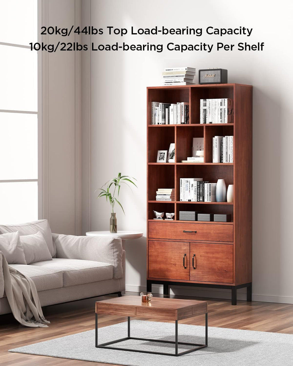 Brown 4 Tier Bookcase with Doors and Drawers V69838