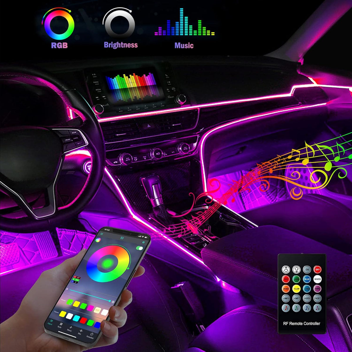 Car LED Strip Lights with Wireless APP and Remote Control H9026