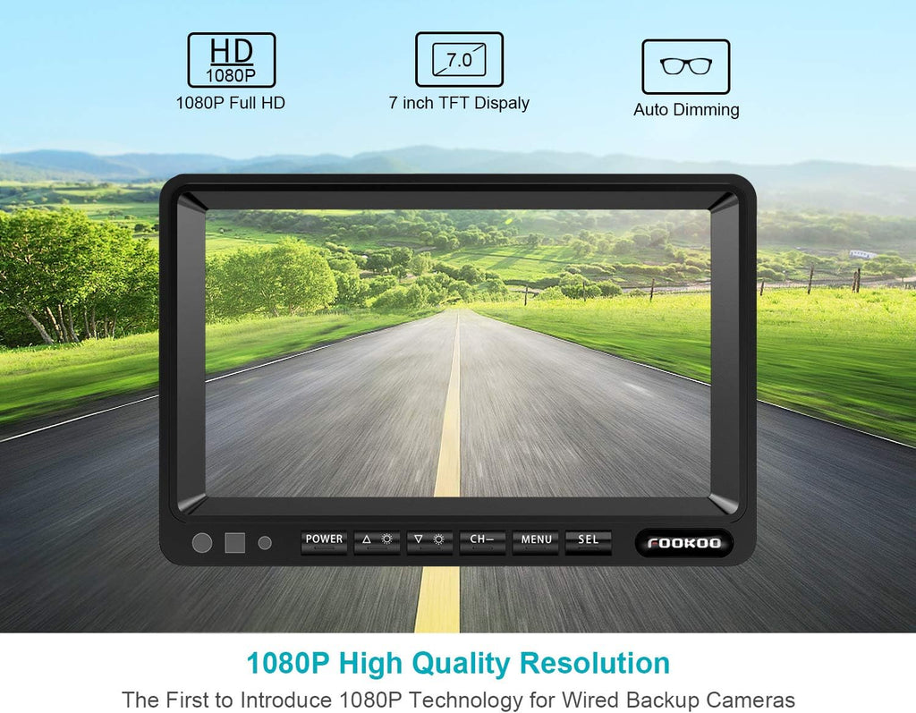 7'' 1080P HD Backup Camera System Kit IP69 Waterproof Rear View Camera S22438