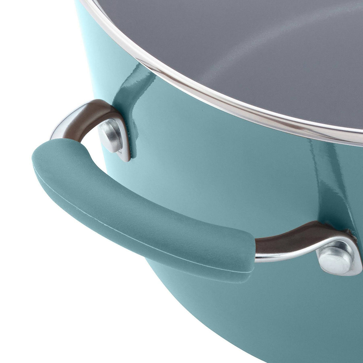 Hard Enamel Nonstick 8-Quart Covered Oval Pasta Pot with Pour Spout, Agave Blue W535