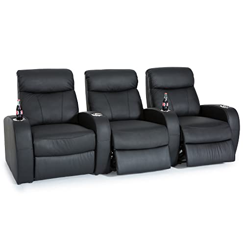 Black Top Grain Leather Powered Recline Row of 3 Home Theater Seating S835736
