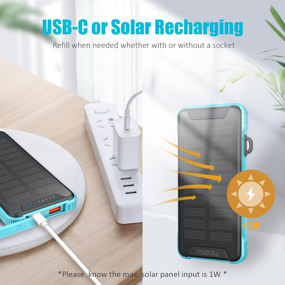 20000mAh Wireless Solar Power Bank USB-C 20W Fast Charging Waterproof Compact Portable Charger Y94712