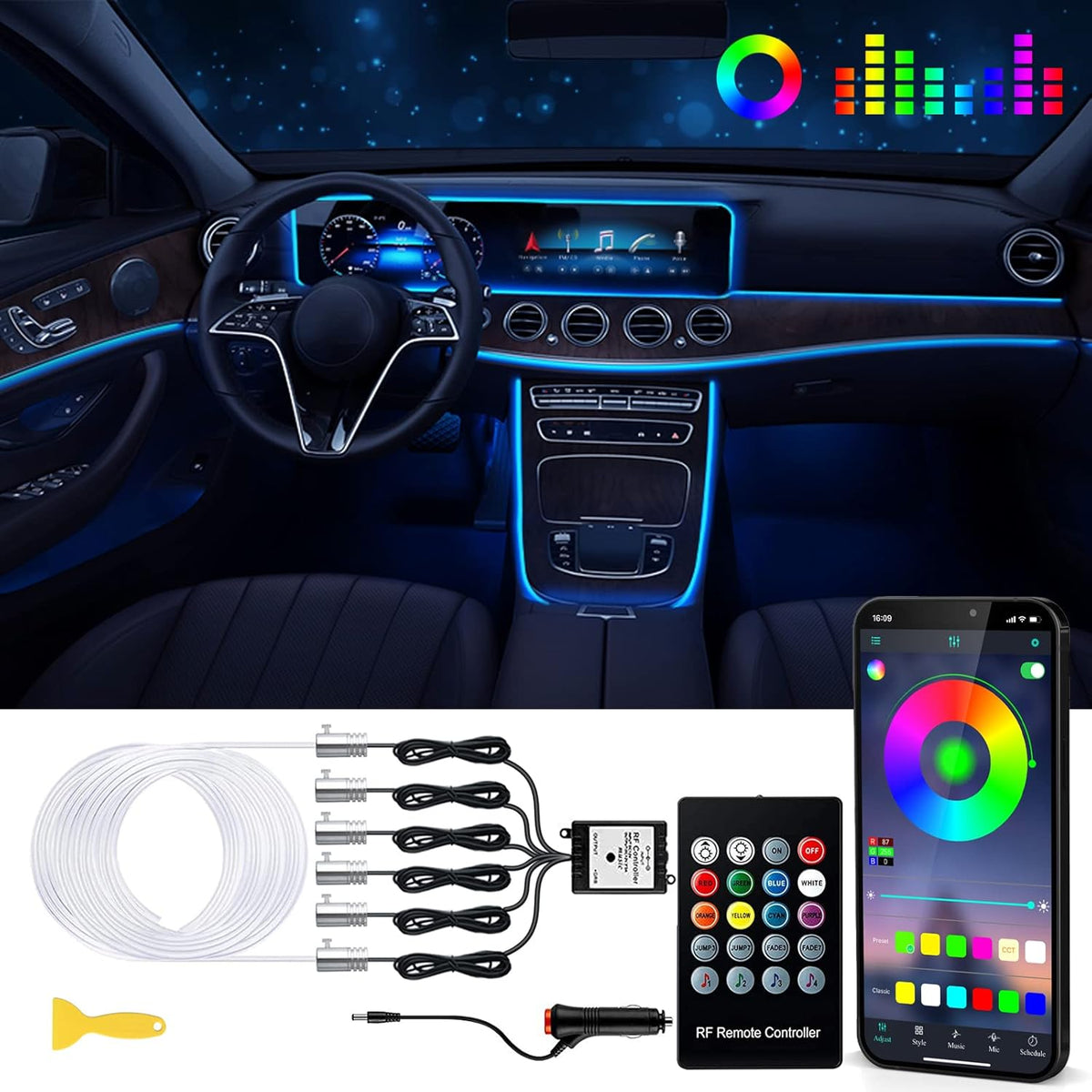 Car LED Strip Lights with Wireless APP and Remote Control H9026