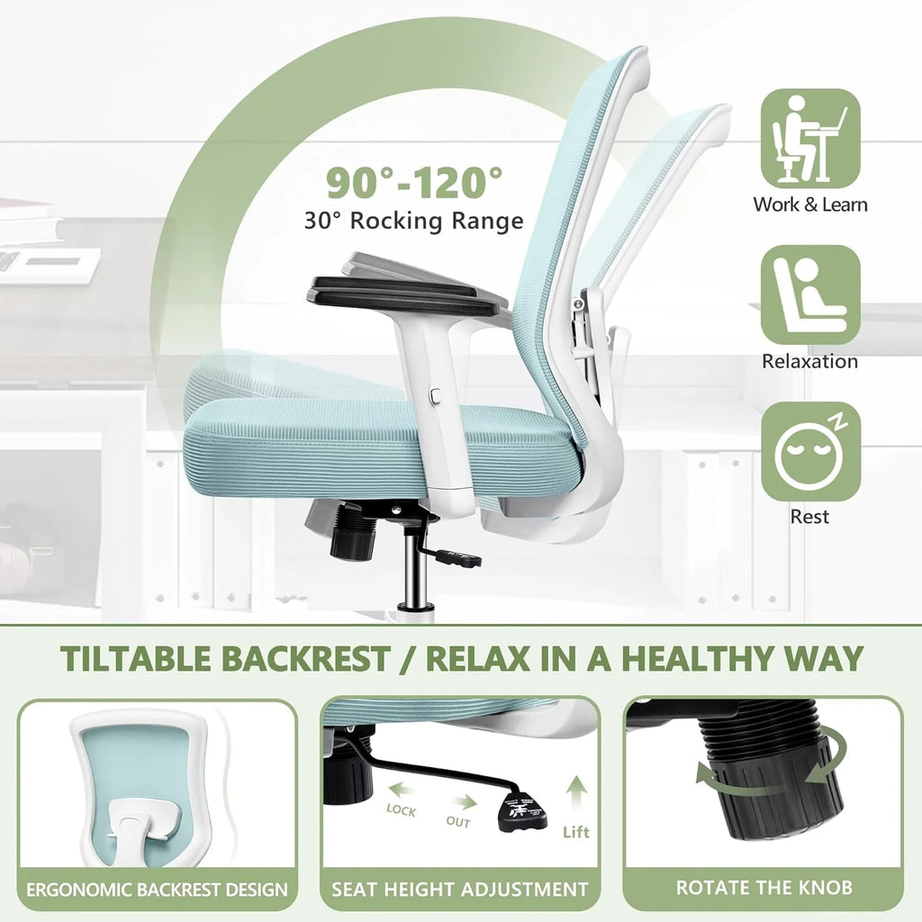 Light Blue Ergonomic Mesh Office Chair with Adjustable Armrests R151805