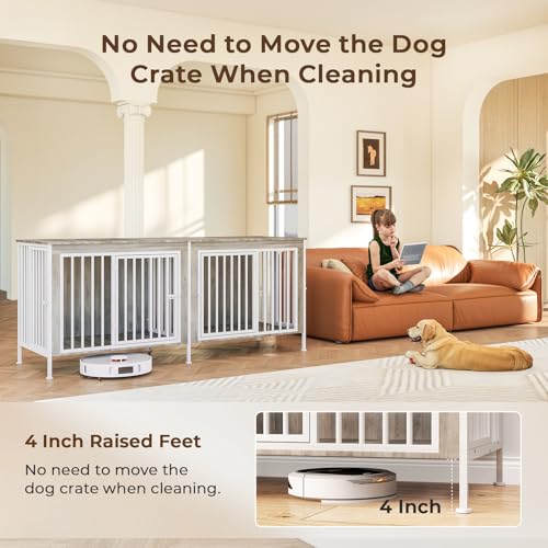 78 Inch Extra Large Double Dog Kennel Furniture with Removable Divider C352419