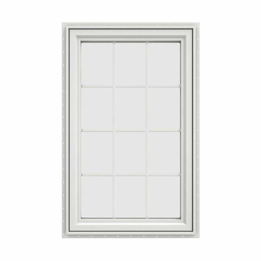 White Vinyl Right-Handed Casement Window with Colonial Grids Z39393