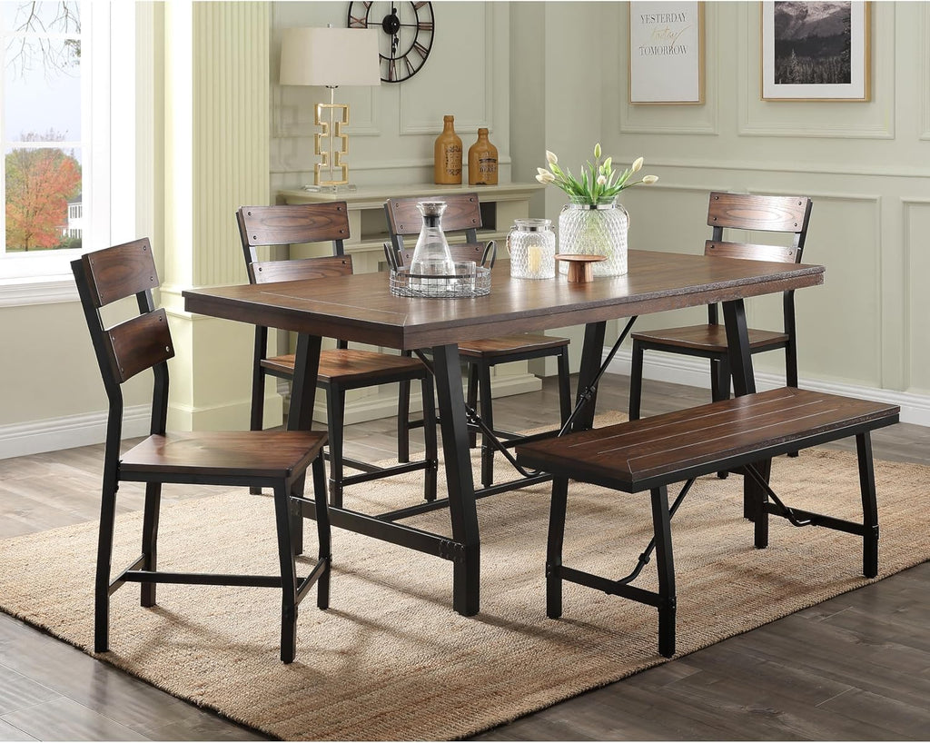 Oak and Black Rectangle Bench S8379